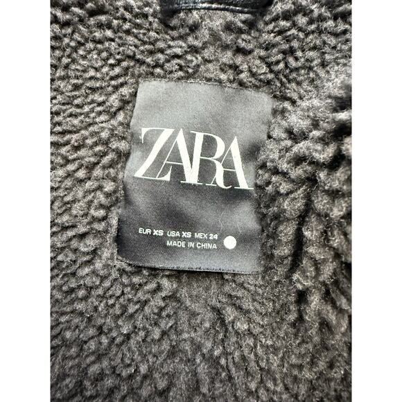 Zara Dark Olive Faux Shearling Double Faced Aviator Jacket Women Size XS Sherpa - Picture 12 of 13